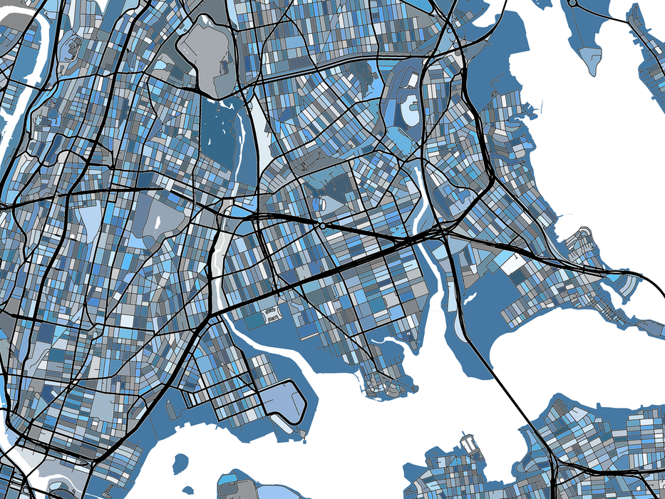 Bronx New York city map print with a denim blue geometric design by Maps As Art.