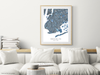 Brooklyn New York city map print with a denim blue geometric design by Maps As Art.