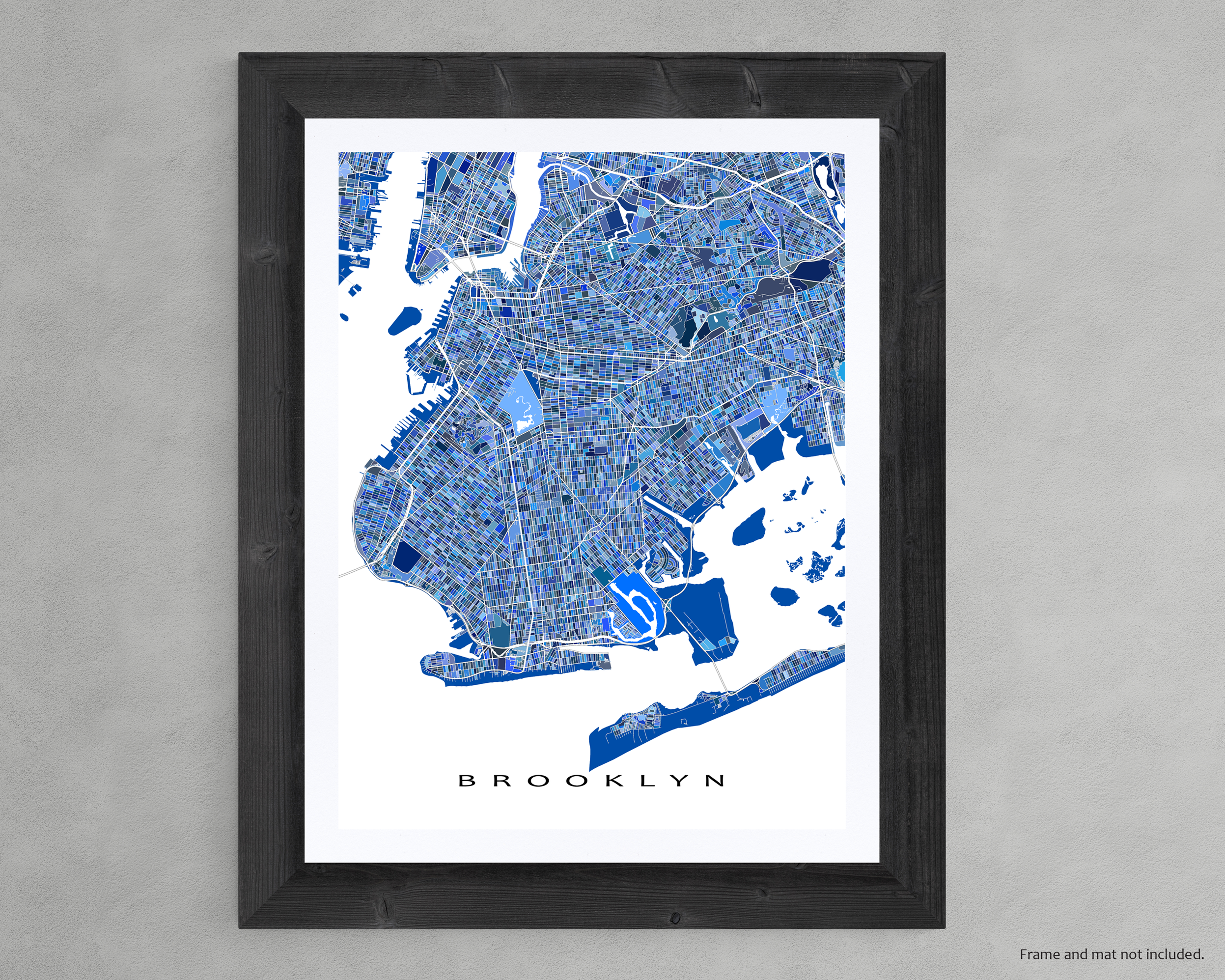 Brooklyn NY Map Wall Art Print, Blue Geometric New York City Poster St ...