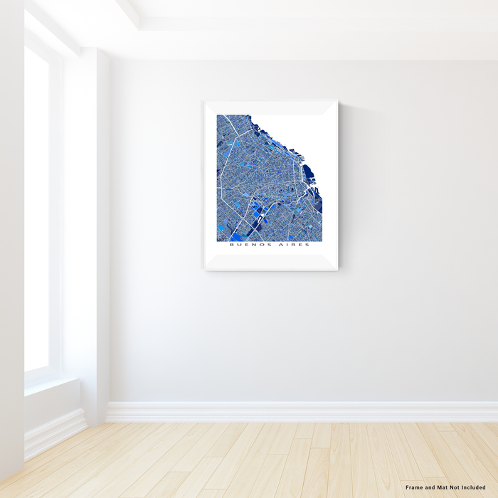 Buenos Aires, Argentina map art print in blue shapes designed by Maps As Art.