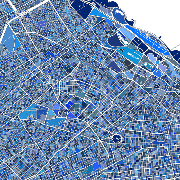 Buenos Aires, Argentina map art print in blue shapes designed by Maps As Art.