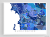 Burlington, Vermont map art print in blue shapes designed by Maps As Art.