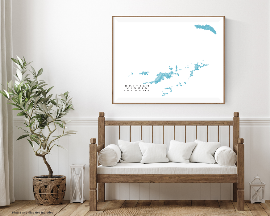 British Virgin Islands map print with natural landscape and main roads designed by Maps As Art.