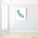 California state map with natural landscape in aqua tints designed by Maps As Art.
