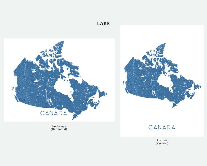 Canada map print in Lake by Maps As Art.