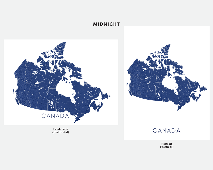 Canada map print in Midnight by Maps As Art.