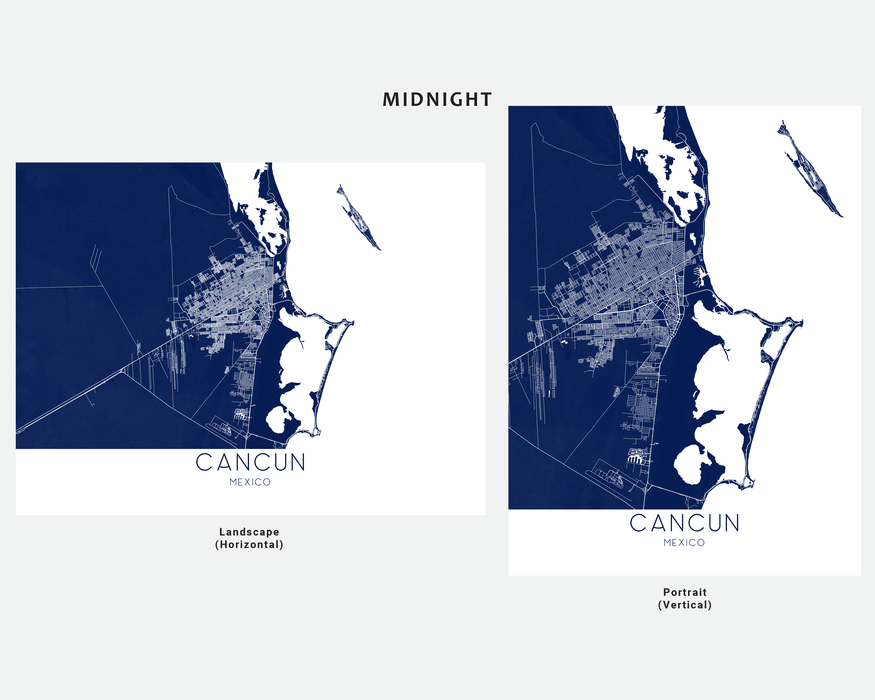 Cancun Mexico map print in Midnight by Maps As Art.