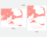 Cape Cod, Martha's Vineyard and Nantucket map print in Coral by Maps As Art.