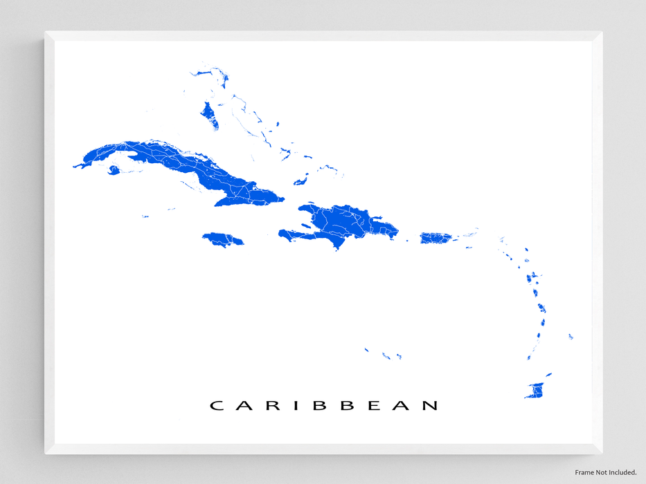 Caribbean map print with the Caribbean islands designed by Maps As Art.