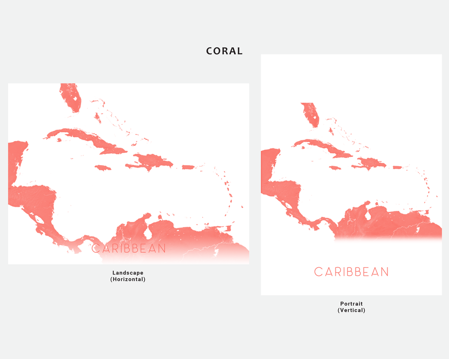 Caribbean map print in Coral by Maps As Art.
