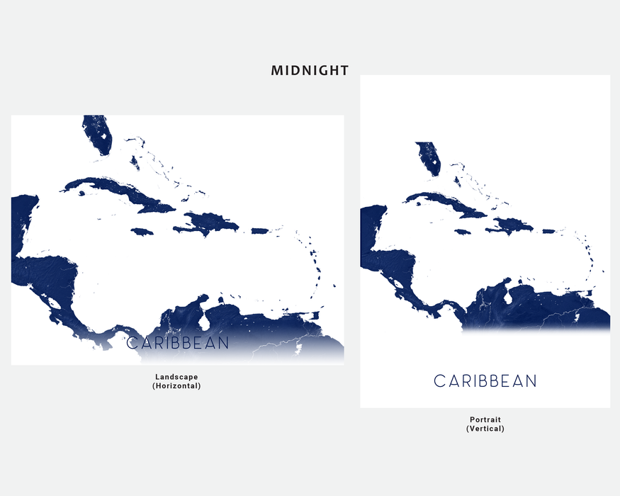 Caribbean map print in Midnight by Maps As Art.