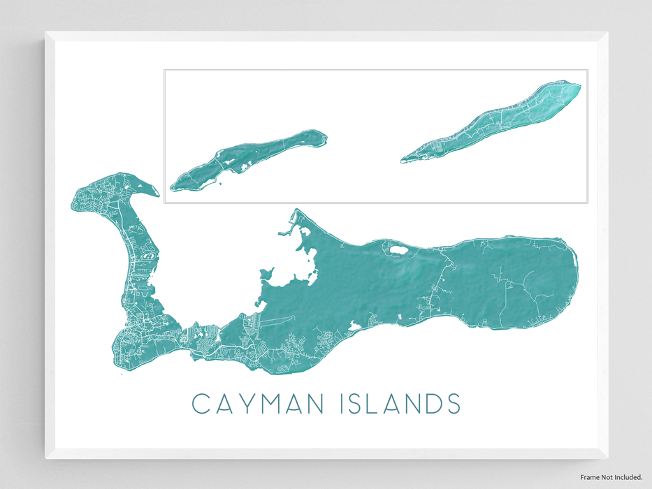Cayman Islands map print with a turquoise topographic landscape design by Maps As Art.
