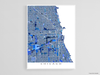 Chicago, Illinois map art print in blue shapes designed by Maps As Art.
