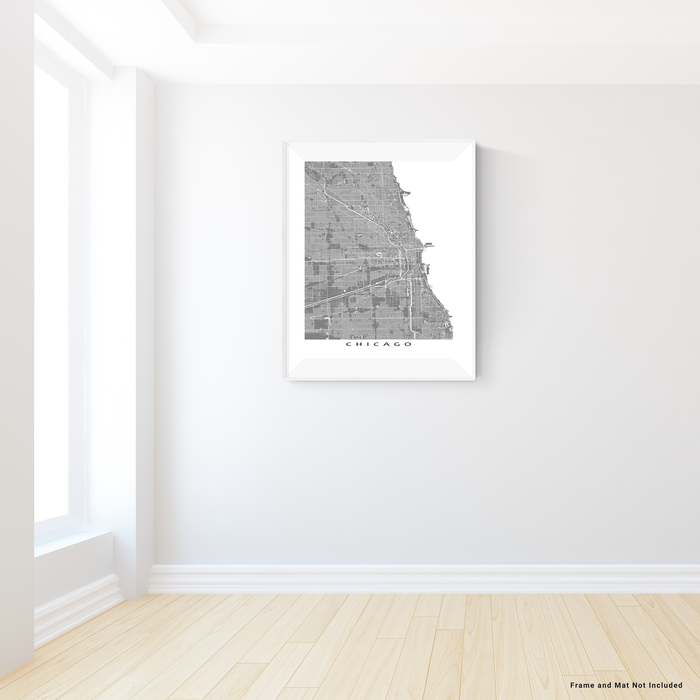 Chicago, Illinois map print with main roads in Grey designed by Maps As Art.