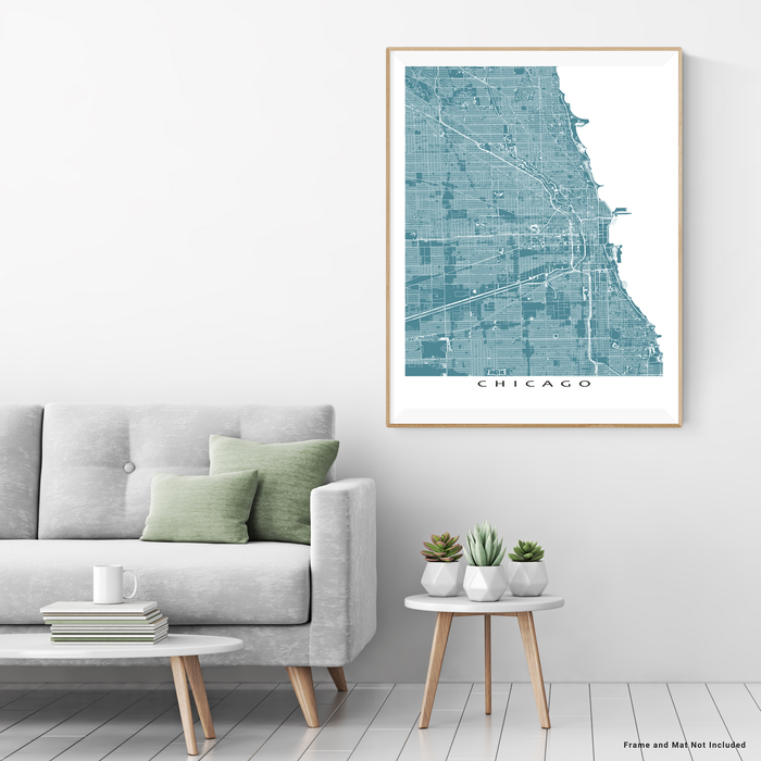 Chicago, Illinois map print with main roads in Marine designed by Maps As Art.