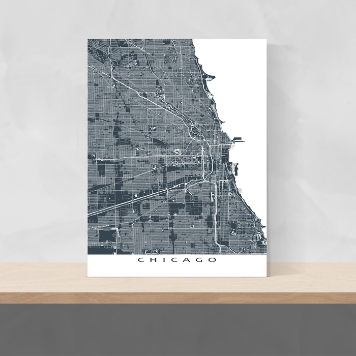 Chicago, Illinois map print with main roads in Slate designed by Maps As Art.