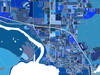Coeur d'Alene, Idaho map art print in blue shapes designed by Maps As Art.