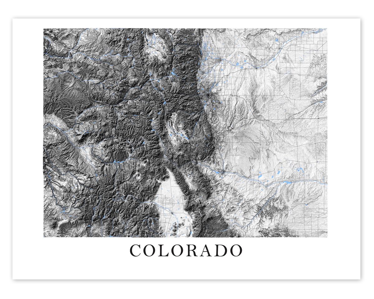 Colorado State Map Wall Art Print - Black and White Home Decor Road Ma ...