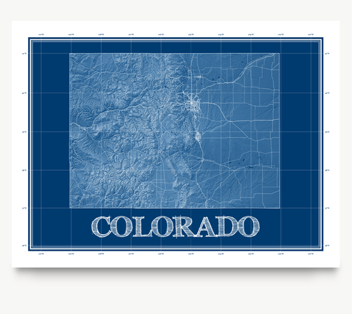 Colorado state blueprint map art print designed by Maps As Art.
