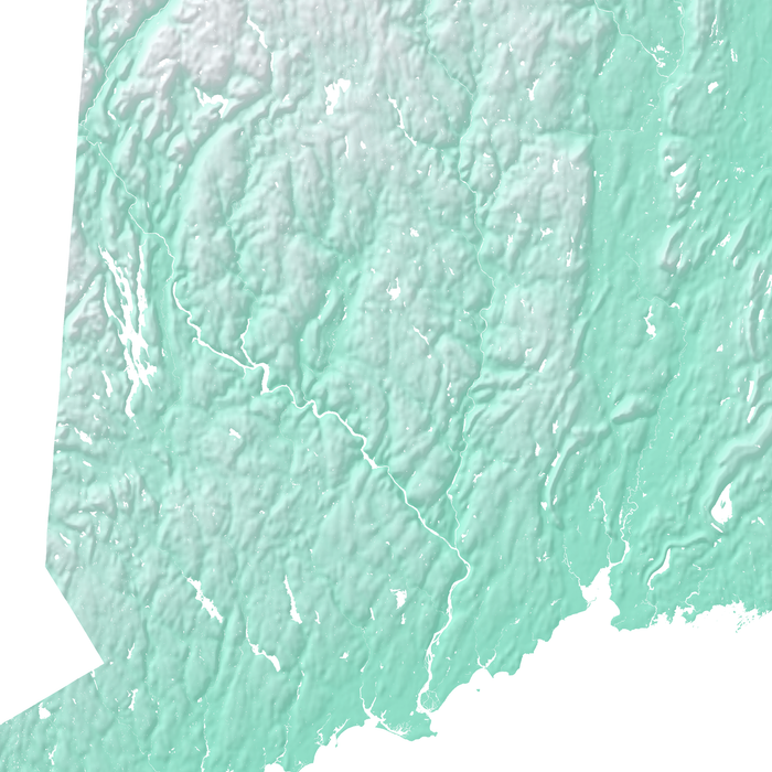 Connecticut state map with natural landscape in aqua tints designed by Maps As Art.