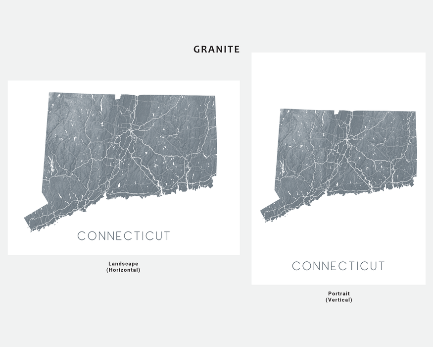 Connecticut state map print in Granite by Maps As Art.