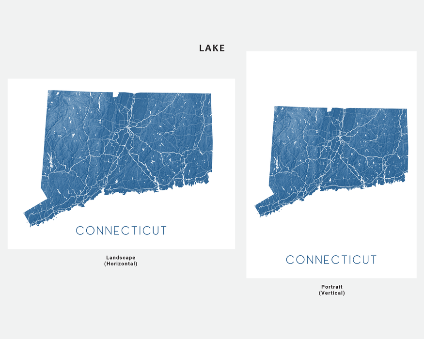 Connecticut state map print in Lake by Maps As Art.