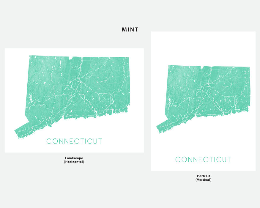 Connecticut state map print in Mint by Maps As Art.