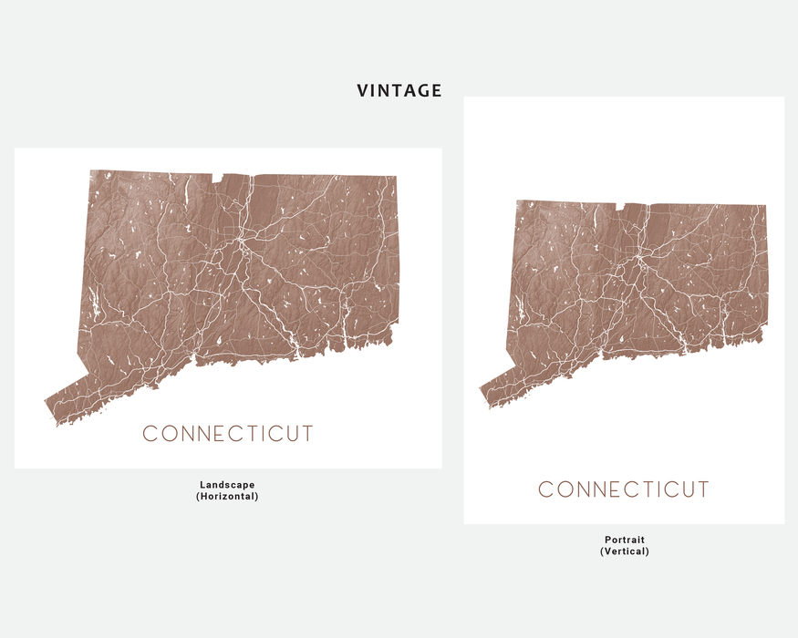 Connecticut state map print in Vintage by Maps As Art.