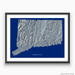 Connecticut state map with natural landscape in greyscale and a navy blue background designed by Maps As Art.