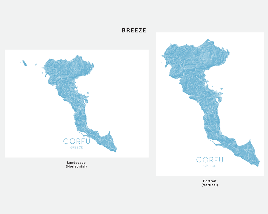 Corfu, Greece map print in Breeze by Maps As Art.