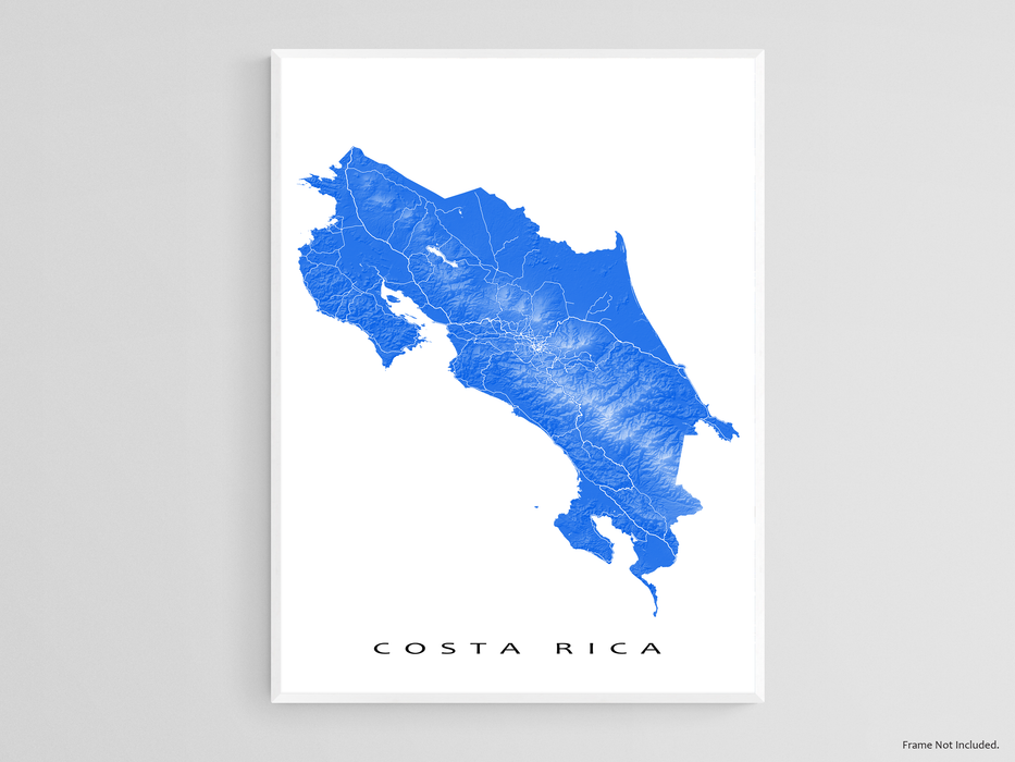 Costa Rica map print with natural landscape and main roads designed by Maps As Art.