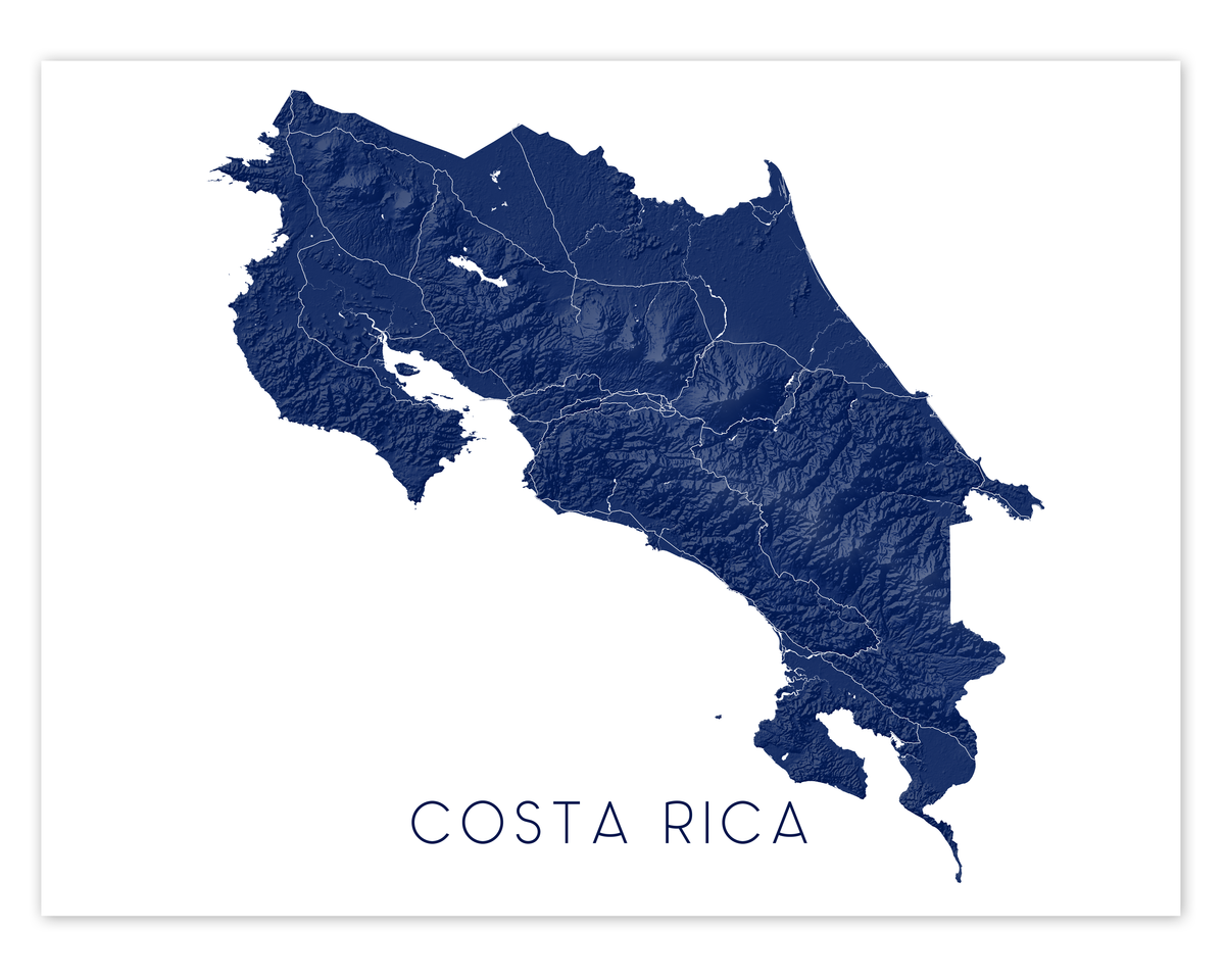 Costa Rica Map Print - Map of Costa Rica Wall Art Poster, Country Maps ...