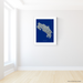 Costa Rica map print with natural landscape in greyscale and a navy blue background designed by Maps As Art.