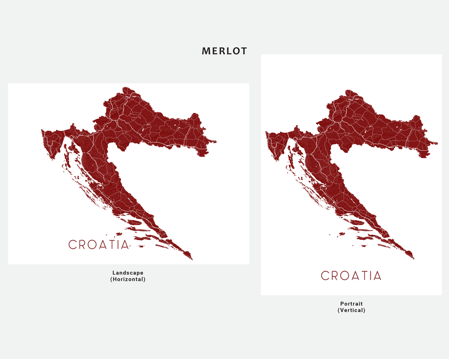 Croatia country map print with a 3D topographic design by Maps As Art.