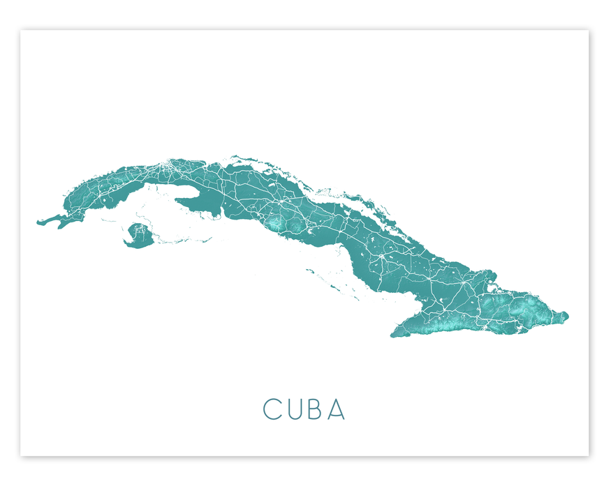 Cuba Map Print Poster, Turquoise Topographic Caribbean Island Wall Art — Maps As Art cuba-map-print-poster-turquoise-topographic-caribbean-island-wall-art-maps-as-art