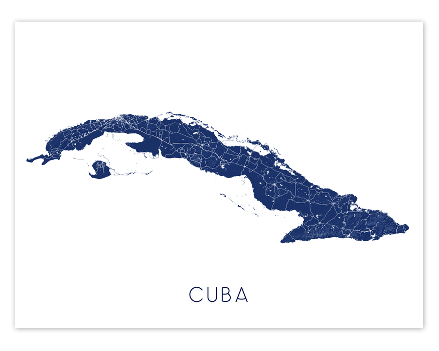 Cuba map art print in Midnight by Maps As Art.