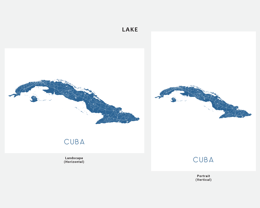 Cuba map art print in Lake by Maps As Art.