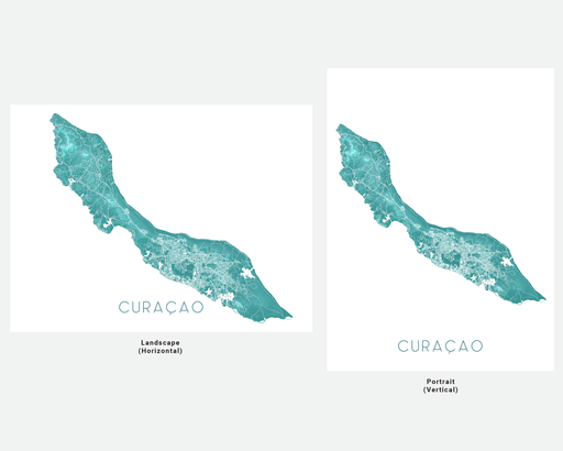 Curacao island map print with a turquoise landscape design by Maps As Art.