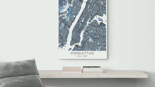 Manhattan New York city map print with a denim blue geometric design video by Maps As Art.