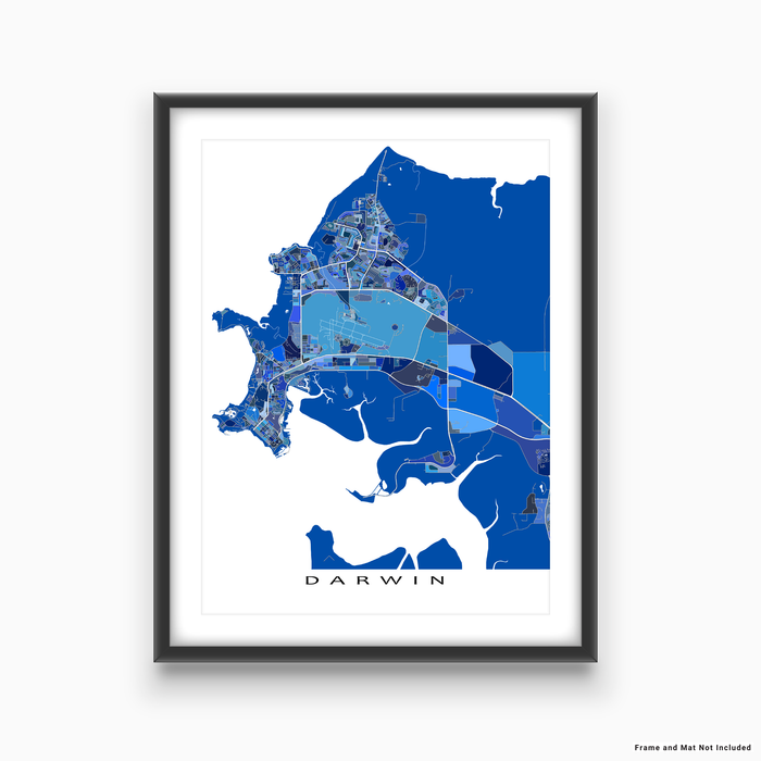 Darwin, Australia map art print in blue shapes designed by Maps As Art.