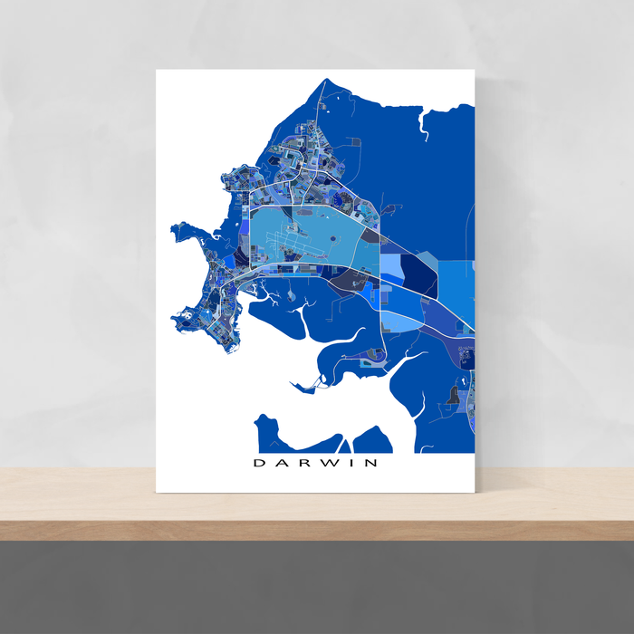 Darwin, Australia map art print in blue shapes designed by Maps As Art.
