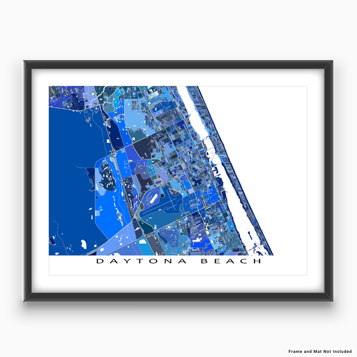 Daytona Beach, Florida map art print in blue shapes designed by Maps As Art.