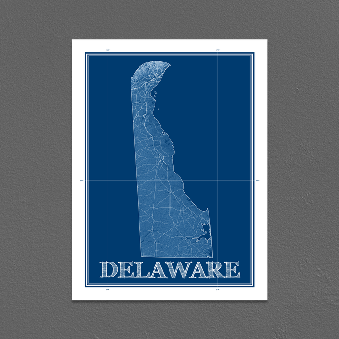 Delaware state blueprint map art print designed by Maps As Art.