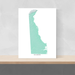 Delaware state map with natural landscape in aqua tints designed by Maps As Art.