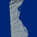 Delaware state map with natural landscape in greyscale and a navy blue background designed by Maps As Art.