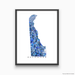 Delaware state map art print in blue shapes designed by Maps As Art.