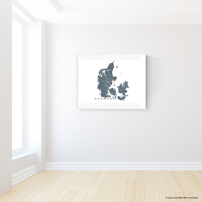 Denmark map with natural landscape in slate from Maps As Art.