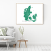 Denmark map with natural landscape in green from Maps As Art.