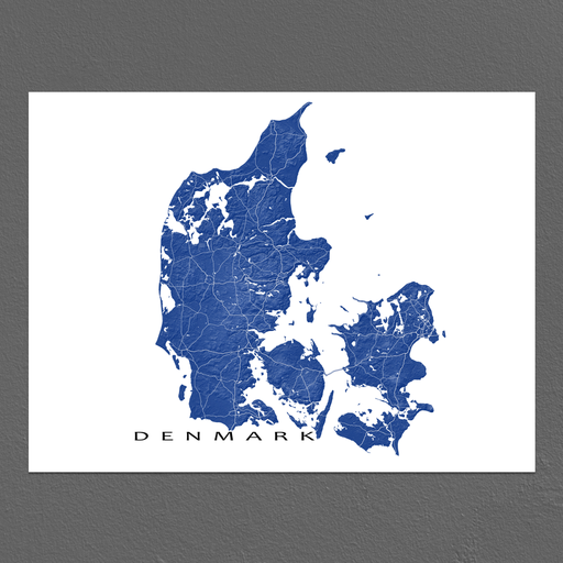 Denmark map with natural landscape in navy from Maps As Art.