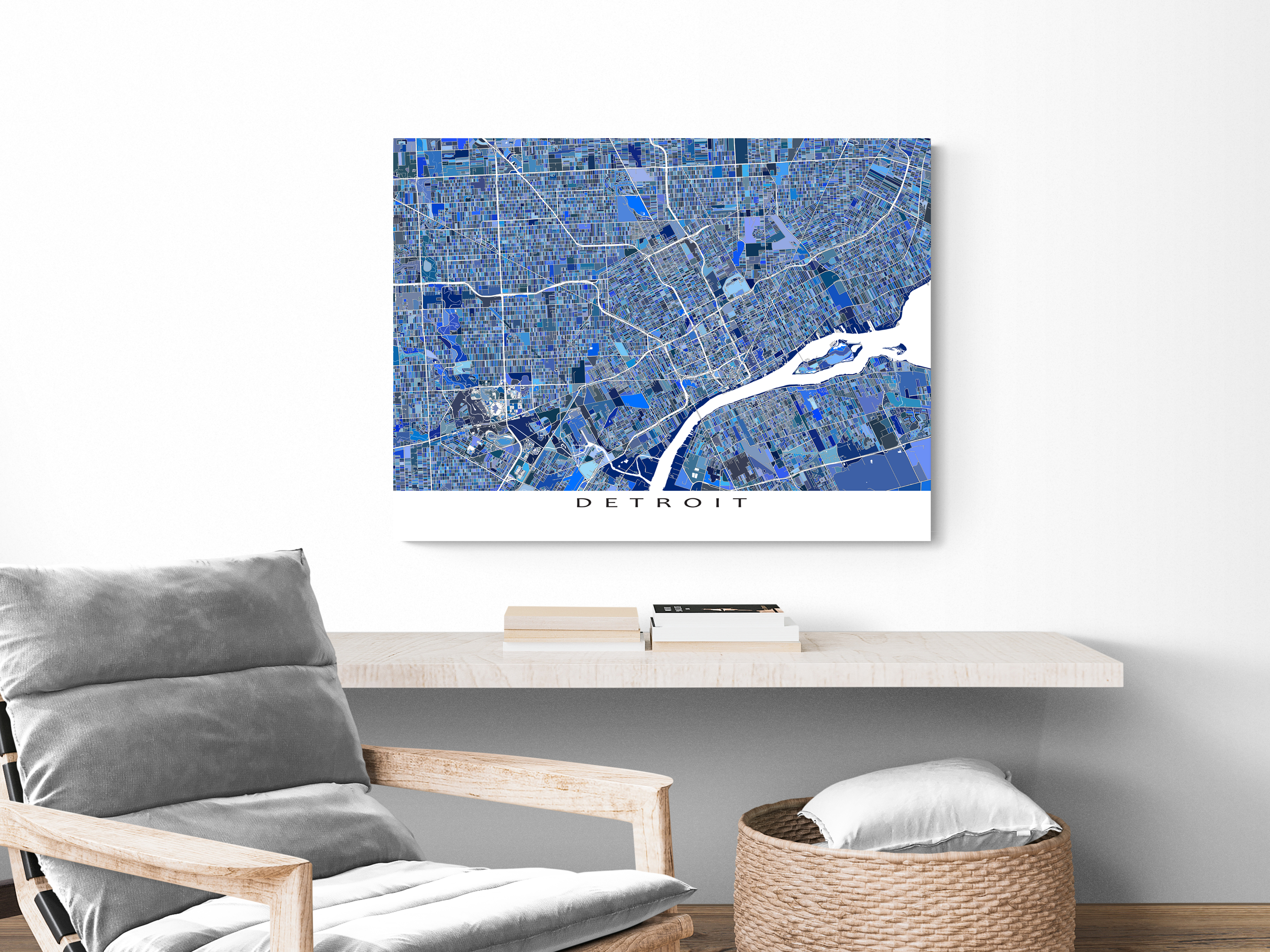Detroit Map Blue Detroit Michigan Map Print, Blue Geometric Detroit City Wall Art Poste ...